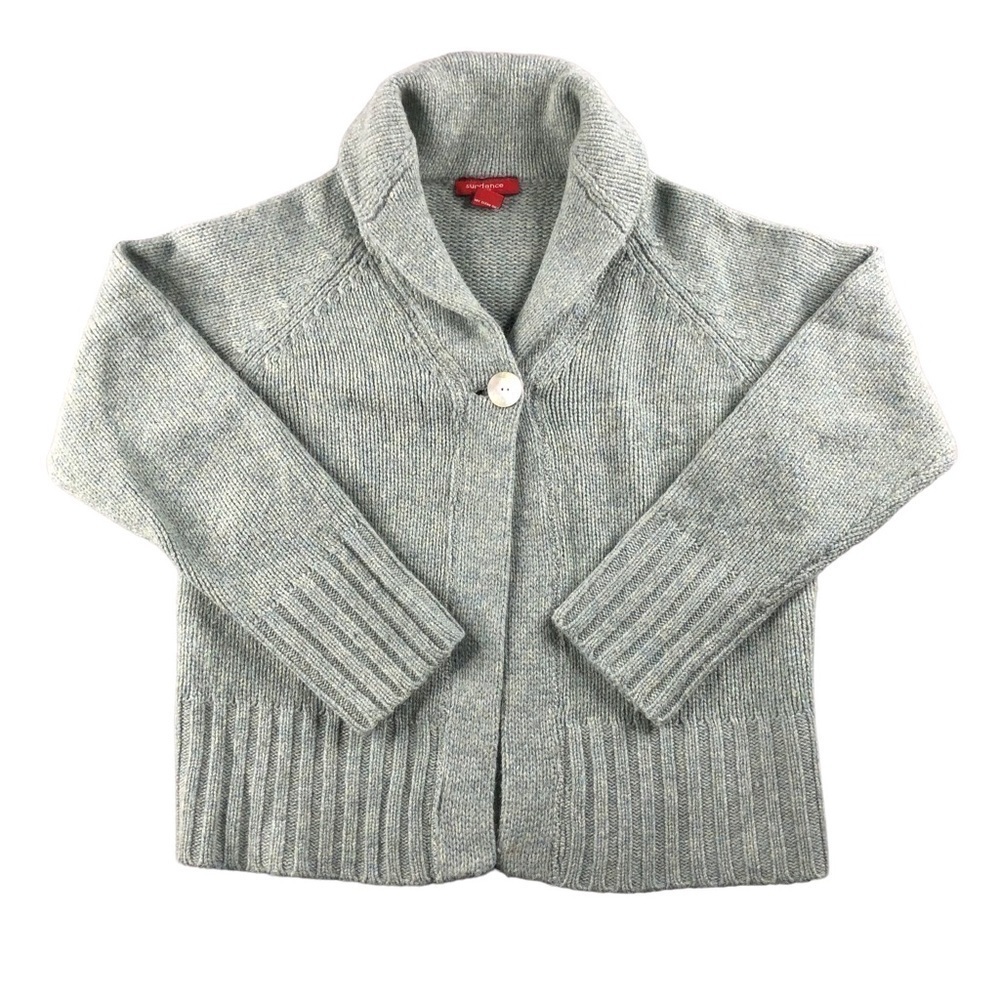 Sundance 100% Lambswool One Button Shall Collar Sweater Sage Green